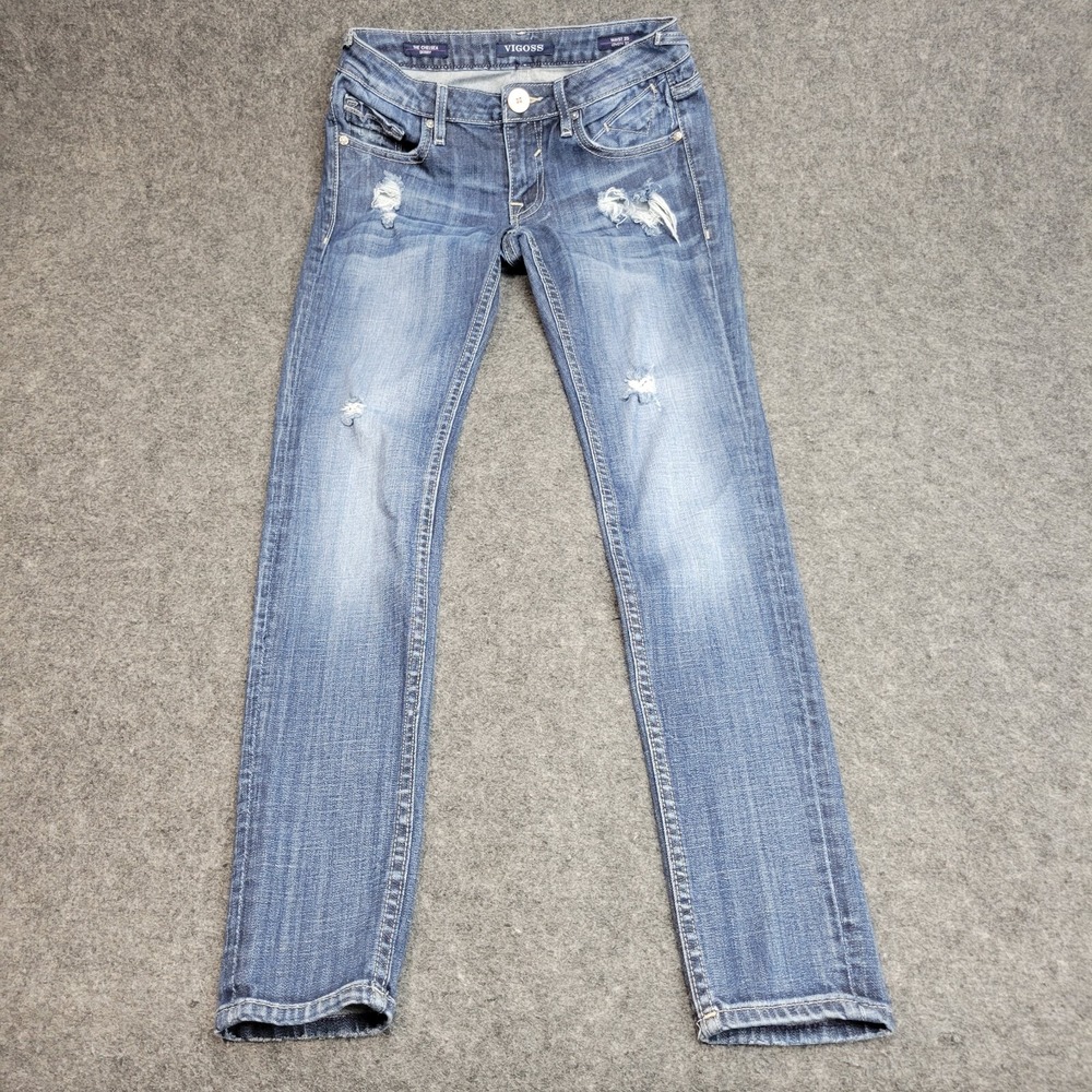 Vigoss Jeans Womens 25 Medium Wash Skinny Distressed Stretch Chelsea Y2K Denim - Picture 2 of 12